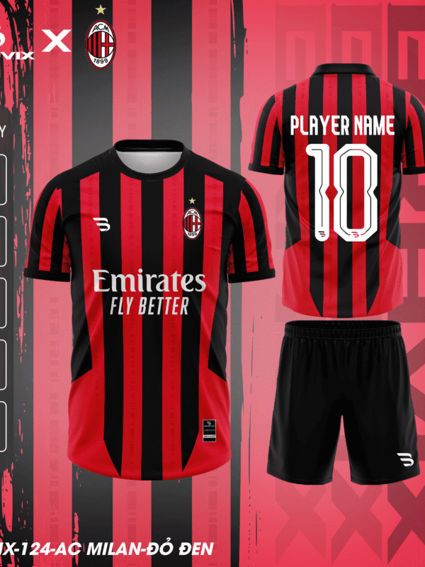 Bộ Quần Áo Bóng Đá Thiết Kế BRAVIX – Mẫu AC MILAN