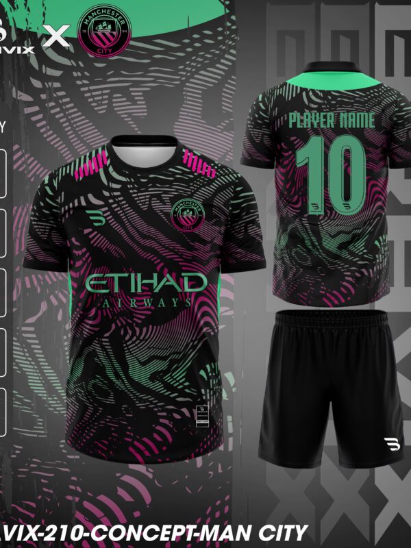 Áo Bóng Đá Concept Man City Đen Xanh Hồng | Bravix Collab Collection