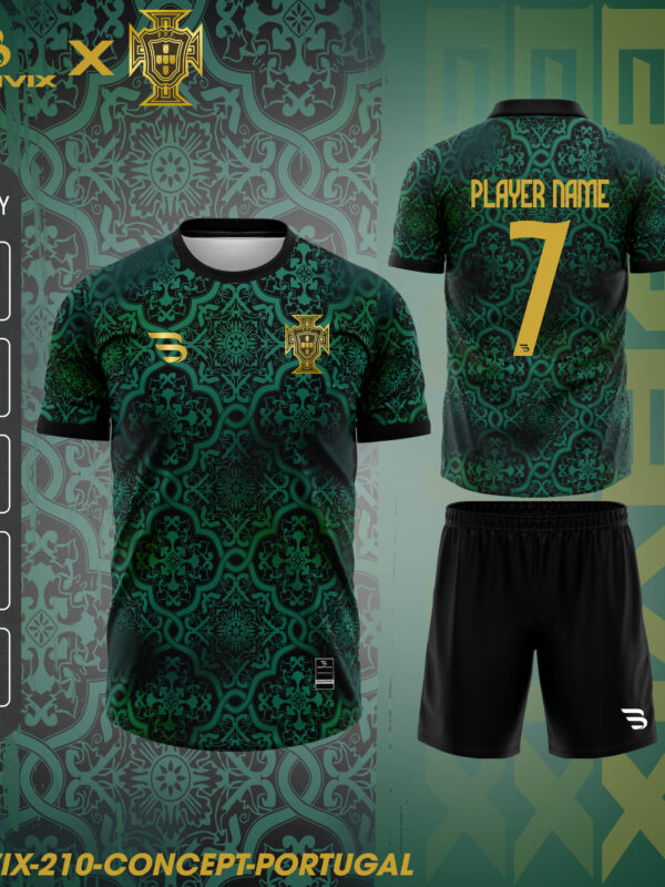 Áo Bóng Đá Concept Bồ Đào Nha Xanh Họa Tiết Hoàng Gia | Bravix Collab Collection
