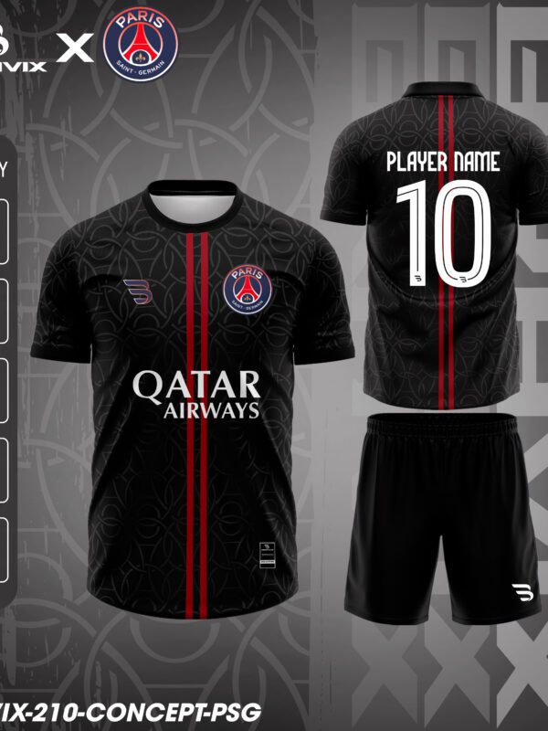 Áo Bóng Đá Concept PSG Đen Sọc Đỏ Xanh | Bravix Collab Collection