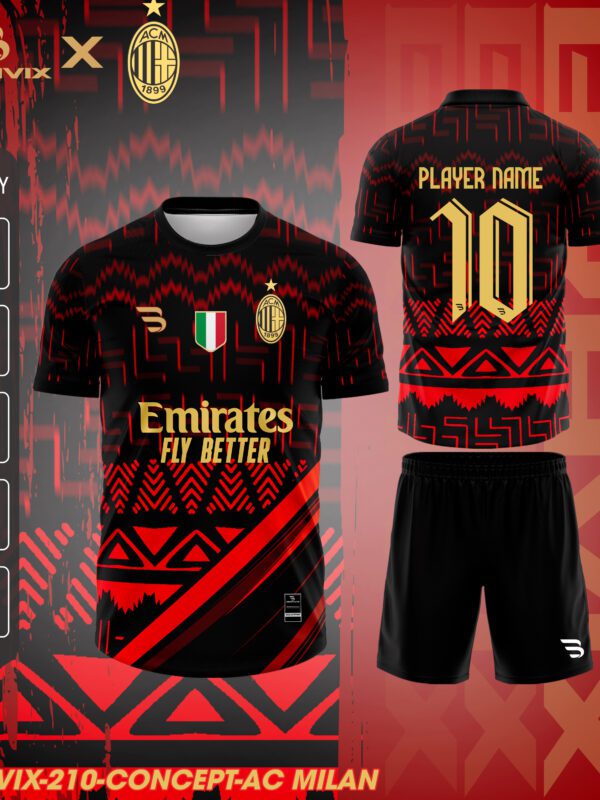 Áo Bóng Đá Concept AC Milan Đỏ Đen Tribal | Bravix Collab Collection
