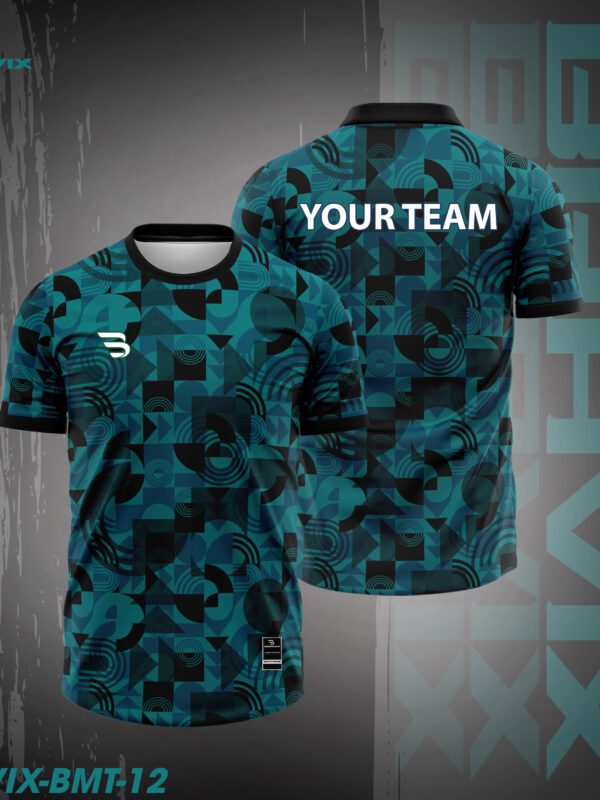 Áo Cầu Lông BRAVIX BMT-12 | Thiết Kế Xanh Họa Tiết Geometric Hiện Đại